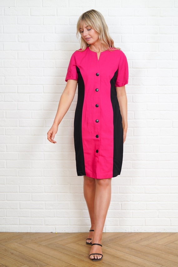 Vintage 80s black pink color block Secretary dress - image 4