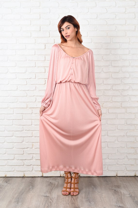 Vintage 70s Pink Boho Dress Maxi Slouchy Draped F… - image 5