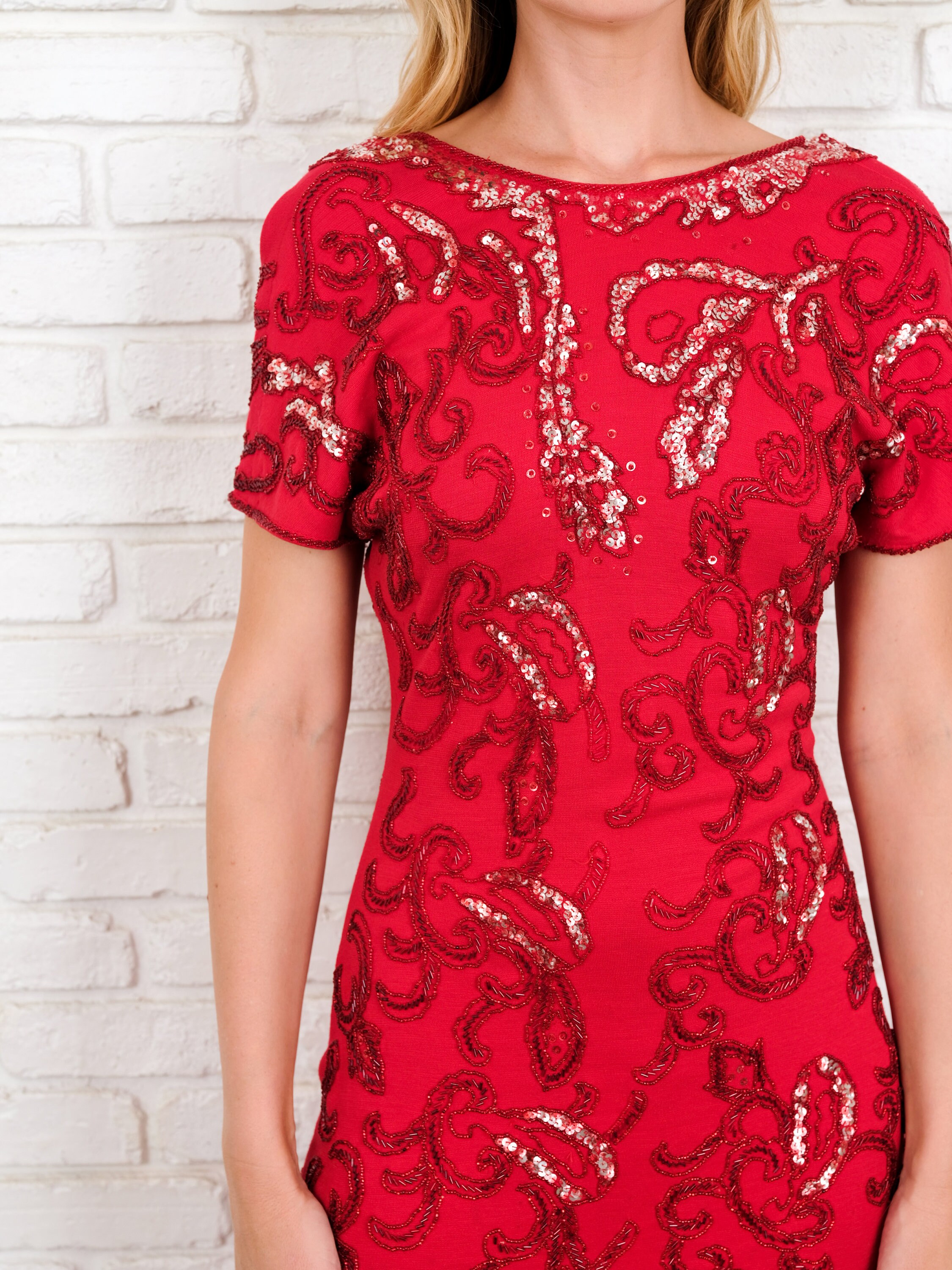 Vintage red 80's bead dress M Scala main image 1