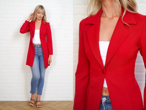 90s Red Blazer Vintage Jacket Top Vivid Small Pre… - image 1