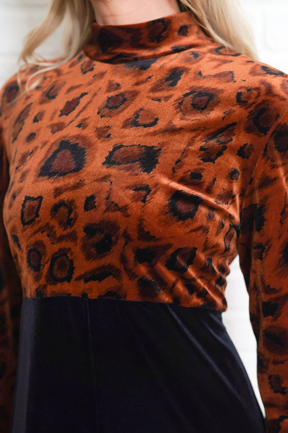 90s Leopard Velvet Dress mini Party Cocktail Long… - image 3