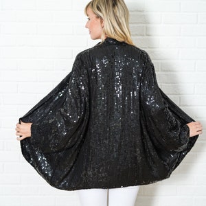 Vintage 80s Black Sequin Jacket Top Glam Coat Retro S M L image 7