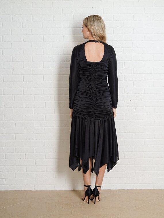 Vintage 80s Black Draped Dress Sequin Open Back X… - image 6