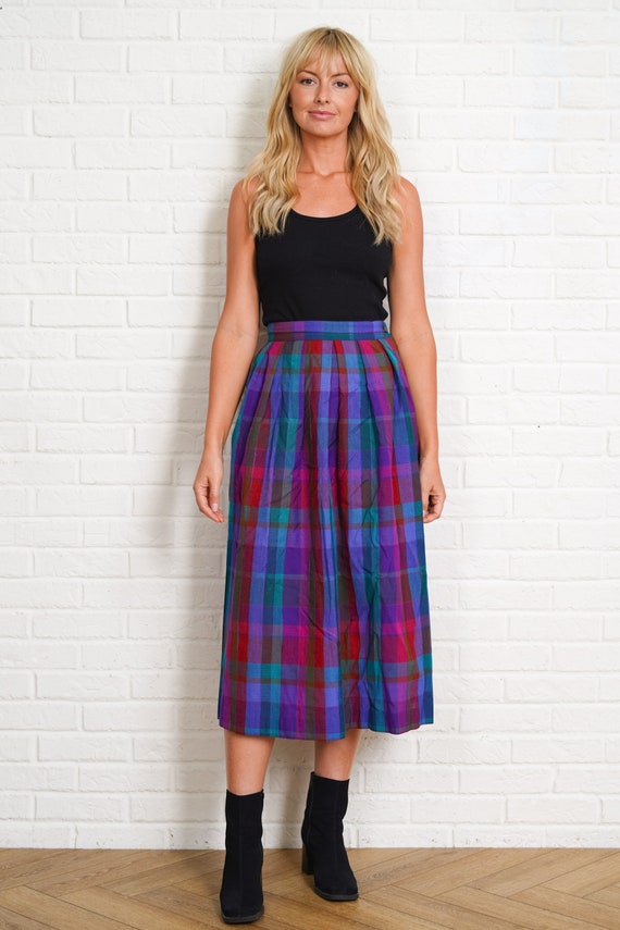 90s Plaid Print Skirt Vintage Midi Striped Straig… - image 5