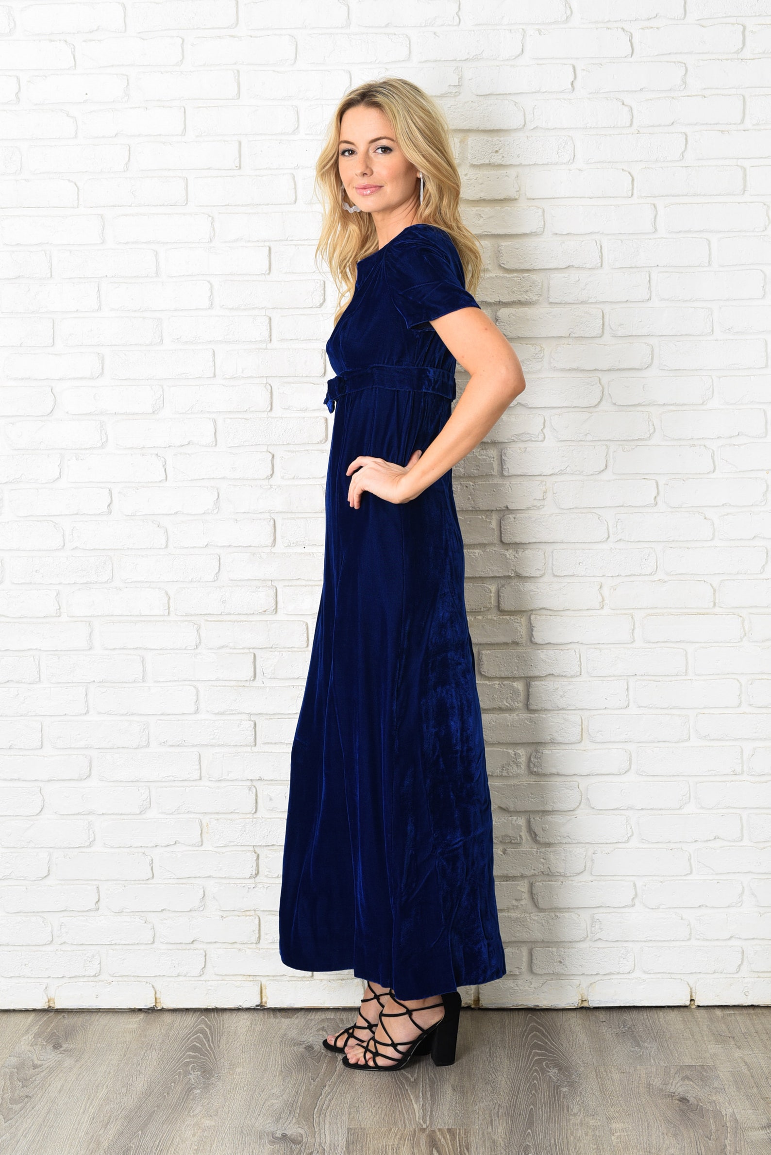 Blue Velvet Cocktail Party Dress Vintage 60s 70s Maxi Bow Etsy