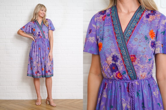 70s Boho Hippie Dress Vintage Floral Flutter Slee… - image 1