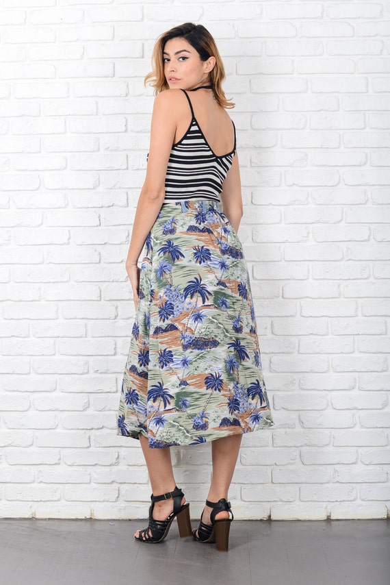 Vintage High-Stretch Denim Mini Skirt - Olive Green, Knee-Length Style