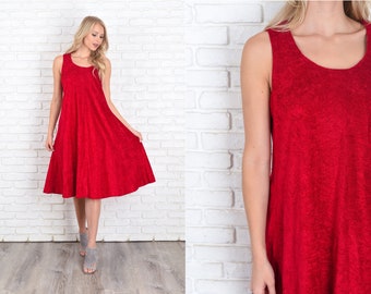 Vintage 70s Red A line Dress Sleeveless Mod Terry XL 11897 vintage dress 70s dress red dress a line dress mod dress terry dress