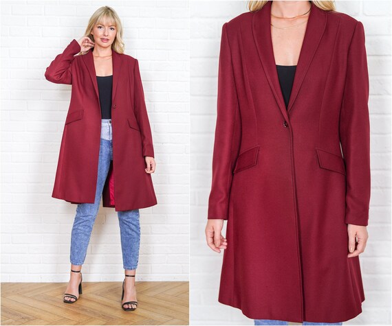 70s Burgundy Mod Coat Vintage Peacoat Polyester A… - image 1