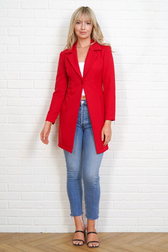 90s Red Blazer Vintage Jacket Top Vivid Small Pre… - image 7