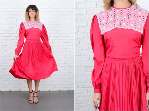 80s Pink Pleated Dress Vintage Slouchy Draped Cut… - image 1