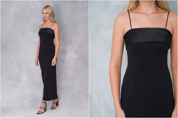 Vintage 90s Black Party Cocktail Dress Spaghetti S