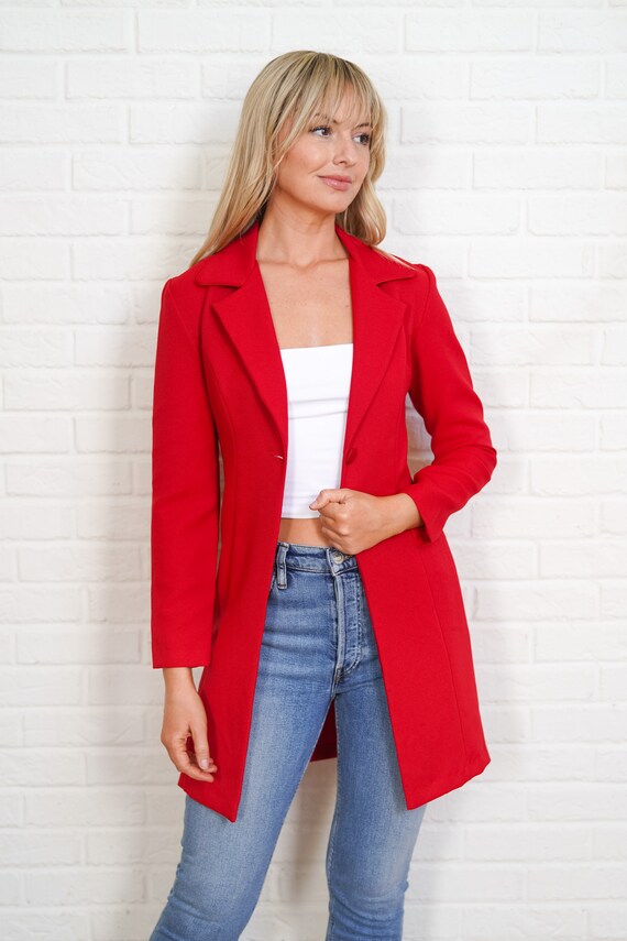 90s Red Blazer Vintage Jacket Top Vivid Small Pre… - image 4