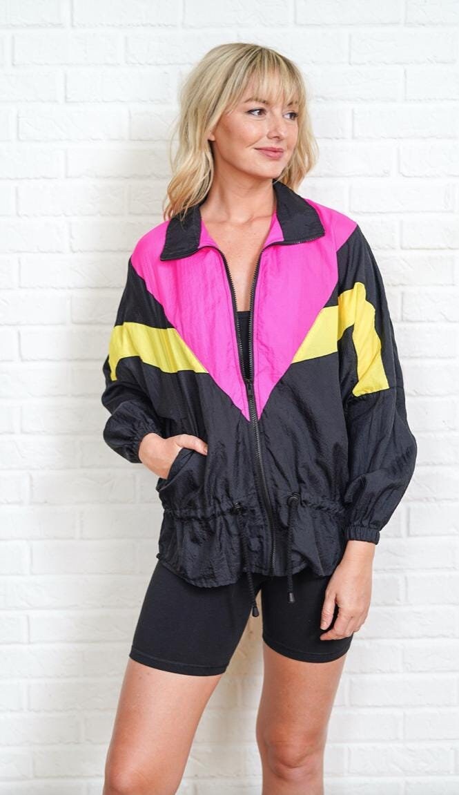 Vintage Windbreaker - 90s Pink Jacket - Geometric -geo Triangle