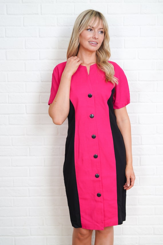 Vintage 80s black pink color block Secretary dress - image 7