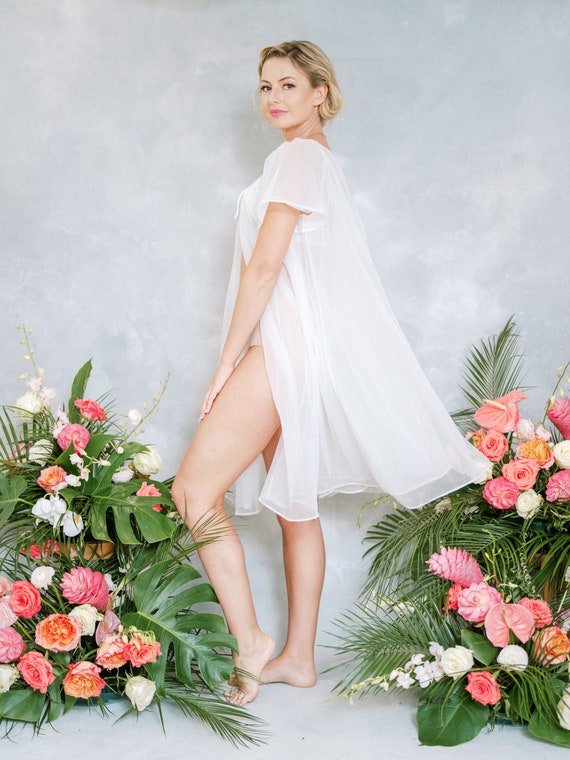Vintage 60s 70s white sheer Bridal boudoir weddin… - image 7