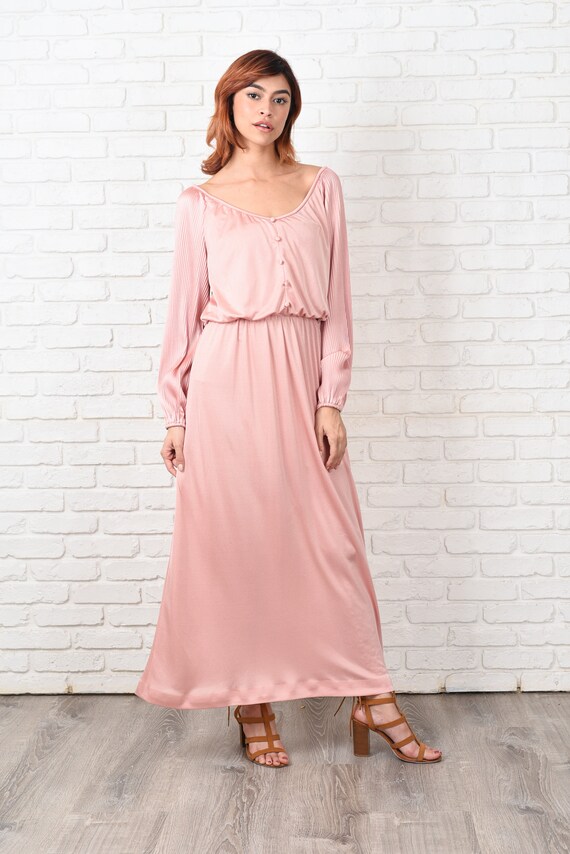 Vintage 70s Pink Boho Dress Maxi Slouchy Draped F… - image 3