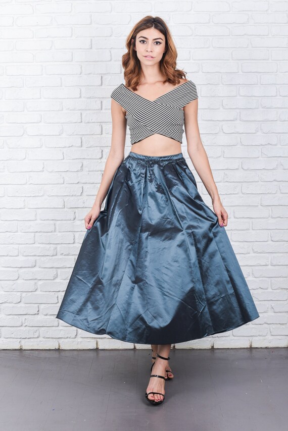Vintage 80s Gunmetal Gray Skirt Maxi A Line High … - image 4