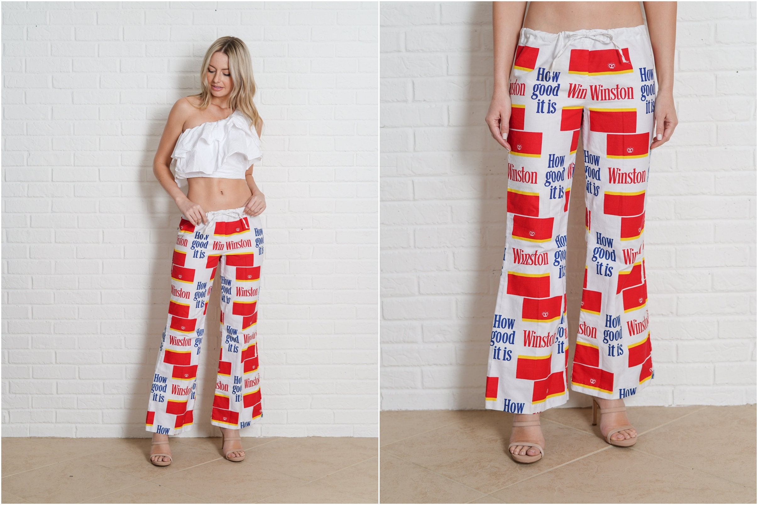 激安先着 70s Vintage Winston Red White Ad Cigarettes Pants Fancy パンツ