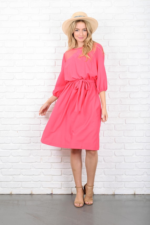 Vintage 70s 80s Pink Cutout Mesh Dress Slouchy Dr… - image 2