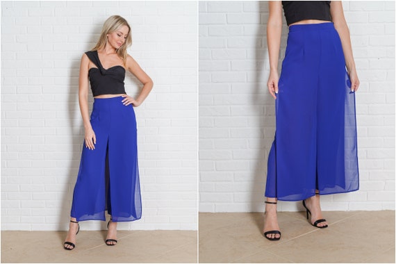 Vintage 90s Blue Pants Trousers High Waist Sheer Flowy Layered - Etsy