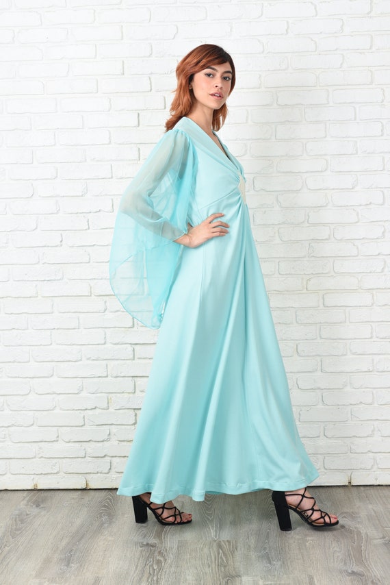 Vintage 70s Mint Maxi Dress Angel Sleeve Boho Hip… - image 6