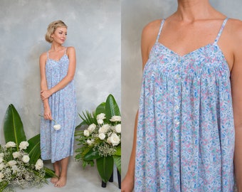 Vintage floral print   nightgown nighty slip dress lingerie boudoir  Pastel Flower Maxi Long Small