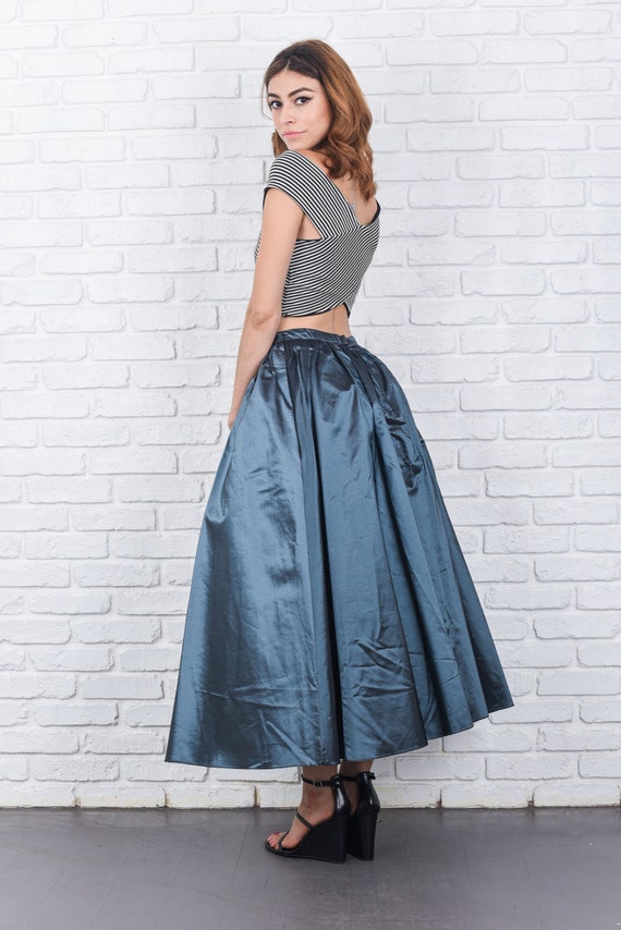 Vintage 80s Gunmetal Gray Skirt Maxi A Line High … - image 3