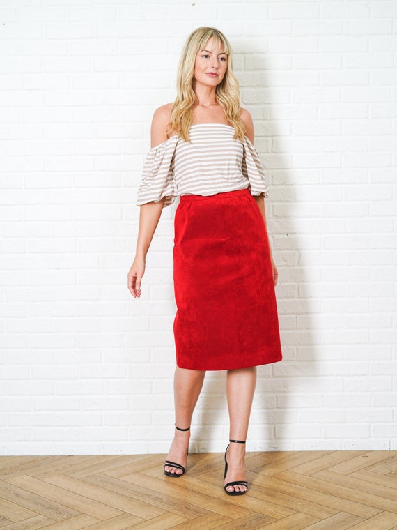 Vintage 80s Red High Waist Skirt Ultrasuede Faux … - image 4