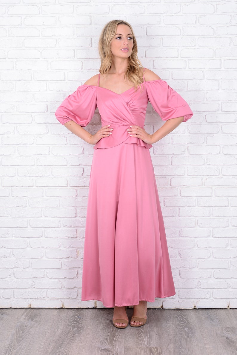 Vintage 70s Pink Boho Dress off Shoulder Peplum Maxi Hippie XS - Etsy