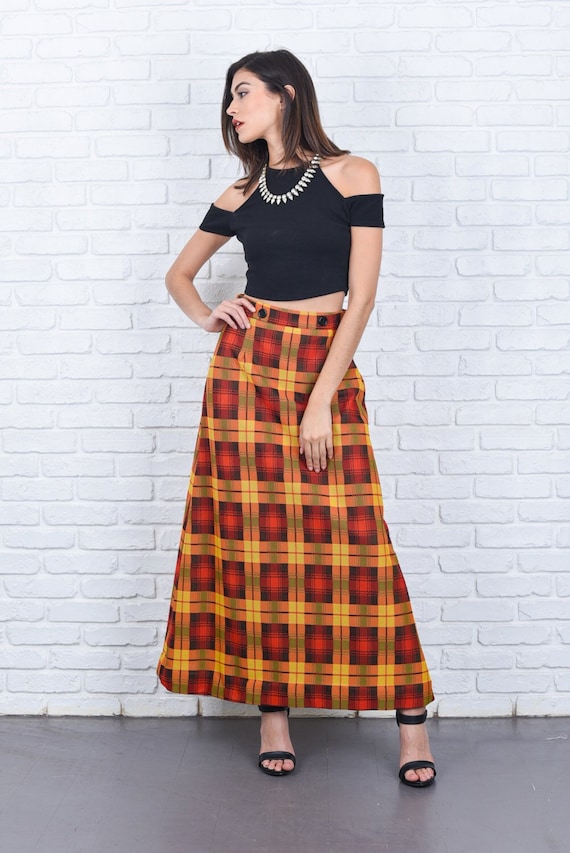 Plaid a line skirt yellow hot sale