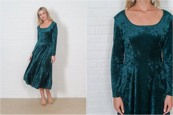 Vintage 90s Green Crushed Velvet Dress 
