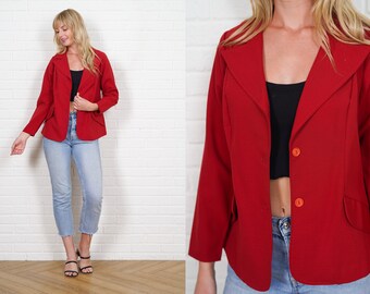 70s Mod Jacket Vintage Blazer Red Medium Top