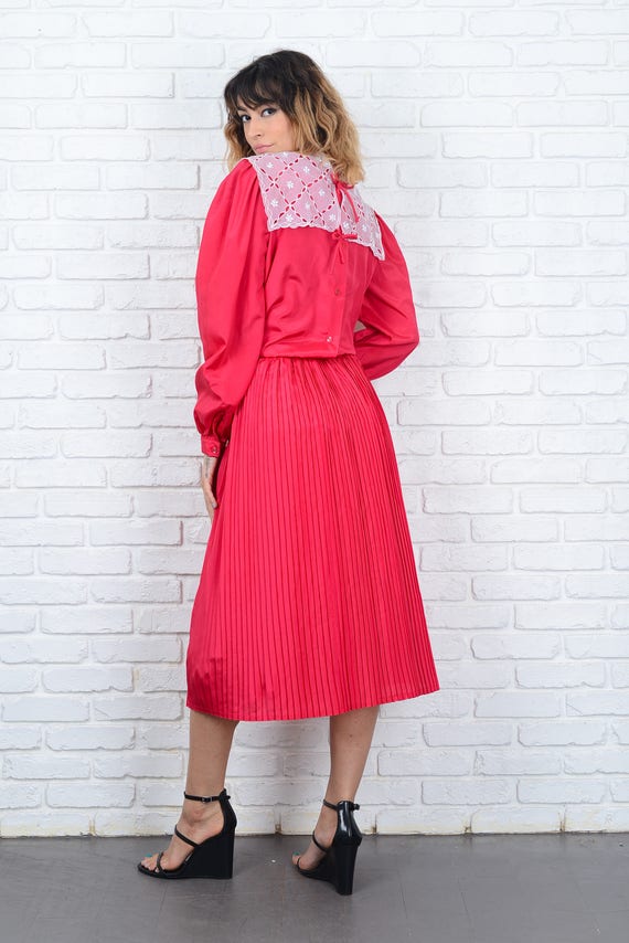 80s Pink Pleated Dress Vintage Slouchy Draped Cut… - image 4