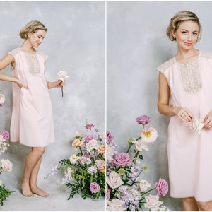 Vintage 70s 80s Pink Cream Lace Nightgown Slip Dress Lingerie Bridal Boudoir L or XL