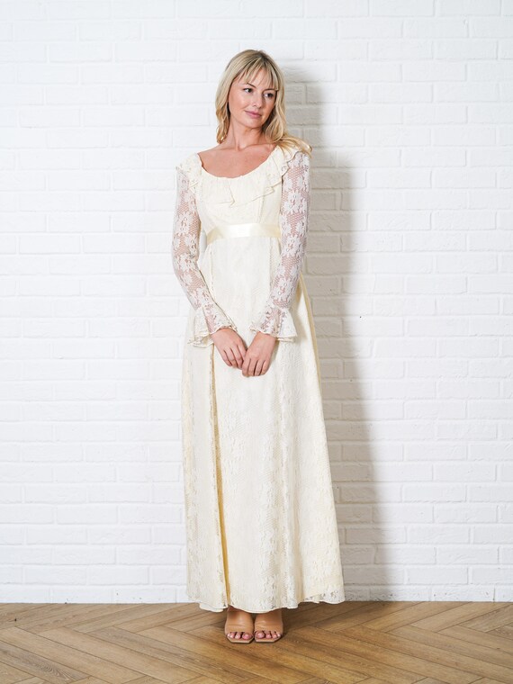 Vintage 60s Cream Floral Lace Dress Cottage Core … - image 7