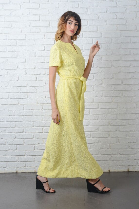 Vintage 60s 70s Yellow Mod Dress Maxi Cutout Boho… - image 4