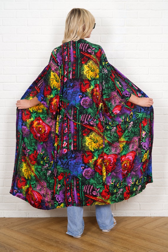 90s Bold Floral Print Coat Vintage Abstract Graff… - image 5