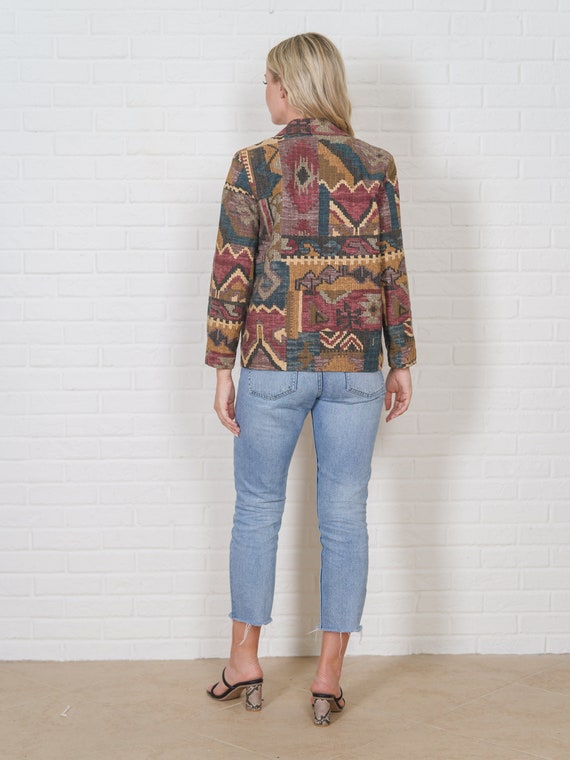 Vintage 90s Geometric Blazer Jacket Patchwork Ove… - image 5