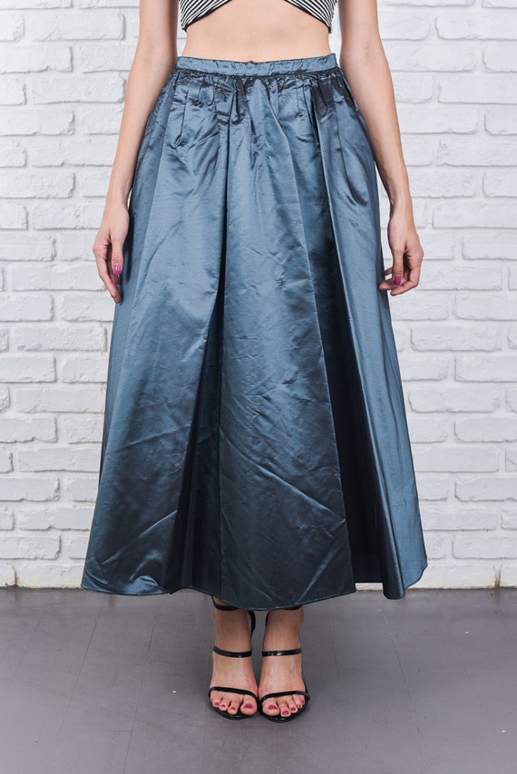 Vintage 80s Gunmetal Gray Skirt Maxi A Line High … - image 5