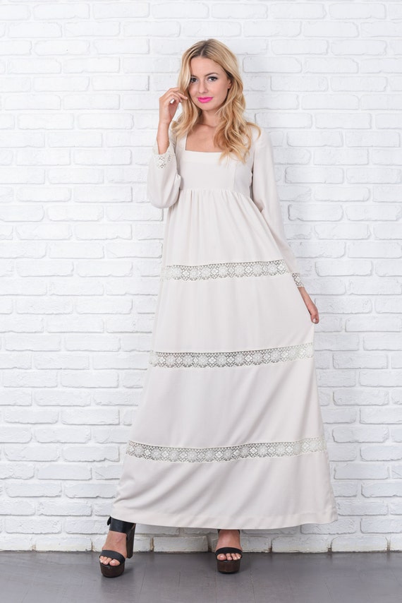 cream lace boho maxi dress