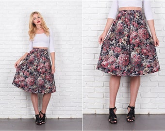 Vintage 80s Pink Floral Garden Print Skirt Pleated A Line high waist XXS 7924