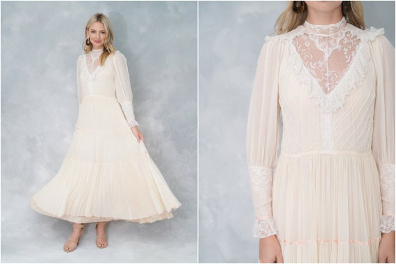 Vintage 70s Blush Cream Silk Hippie Dress Victoria