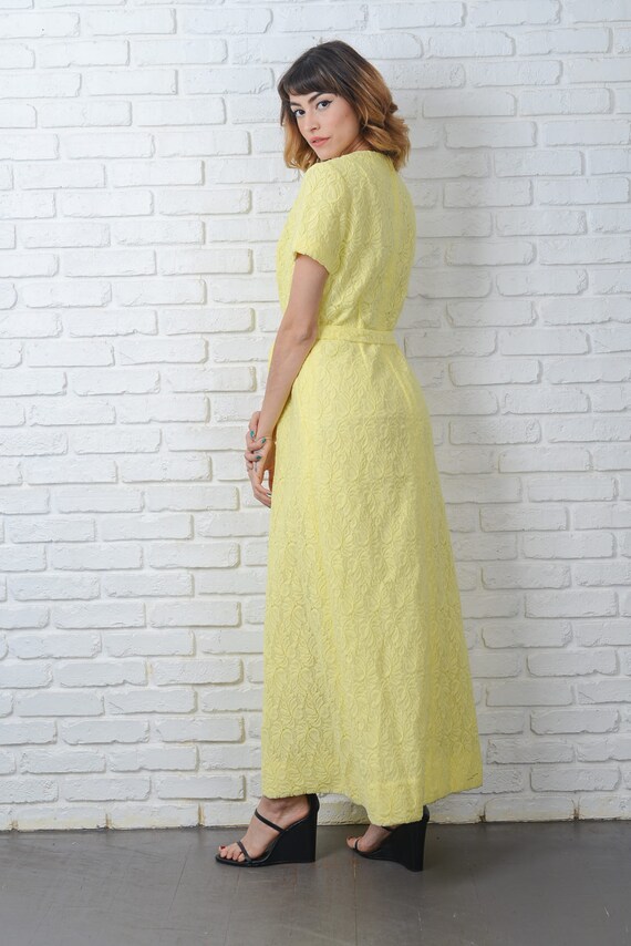 Vintage 60s 70s Yellow Mod Dress Maxi Cutout Boho… - image 5