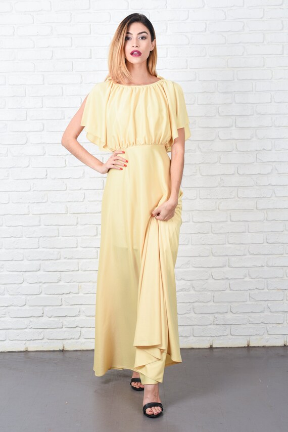Maxi Boho Hippie Dress -Vintage 70s - Yellow -Dra… - image 4