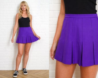 90s Purple Pleated Skirt Vintage Micro Mini High Waist Short Skirt Tennis Small S