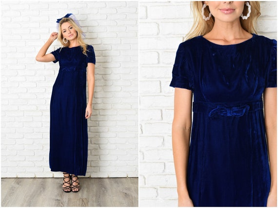 Blue Velvet Cocktail Party Dress Vintage 60s 70s Maxi Bow Tulle Small S 8300 Vintage Dress Etsy Canada