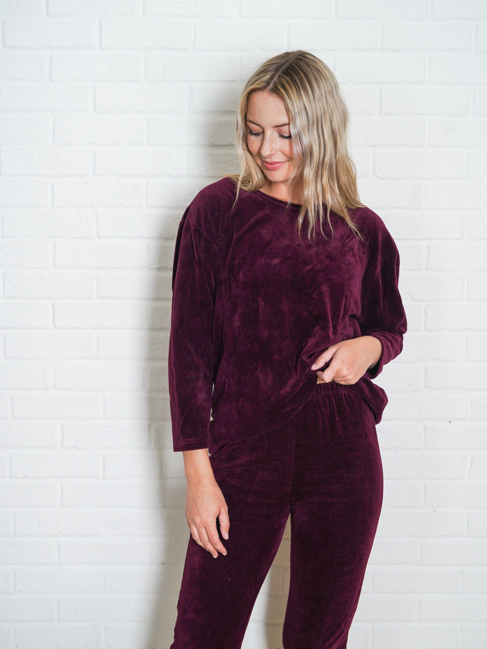 Vintage 80s Purple Velour Two Piece Top Pants Track Suit Etsy