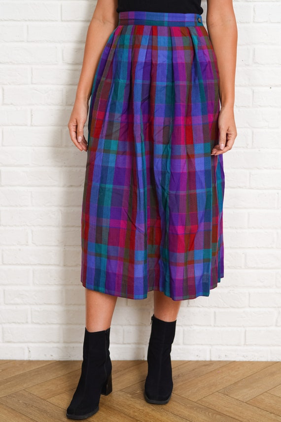 90s Plaid Print Skirt Vintage Midi Striped Straig… - image 4