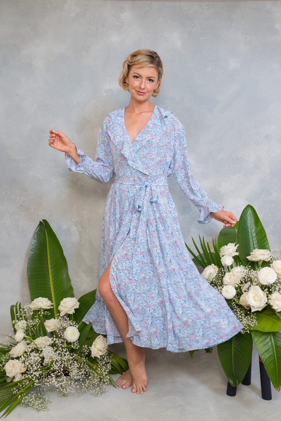 Vintage 90s Pastel Blue Robe Dress Lingerie Boudo… - image 4